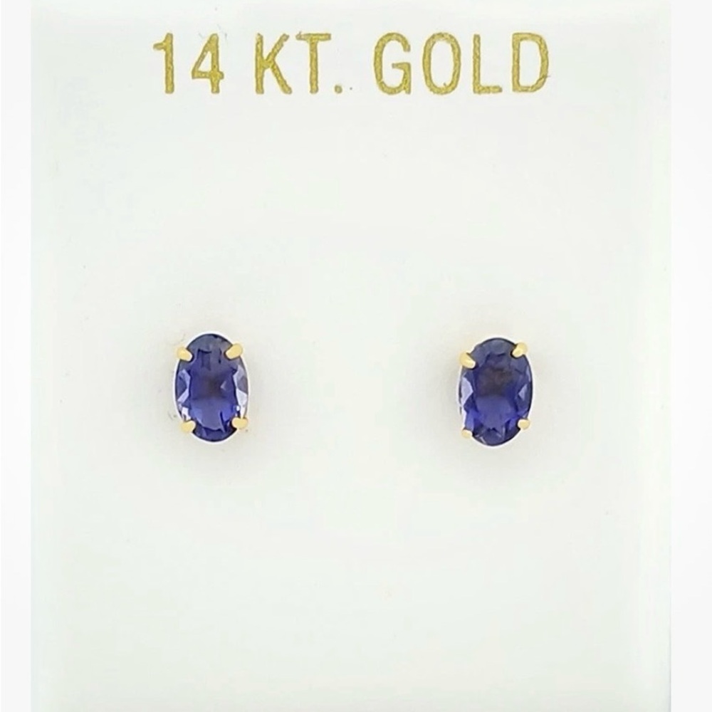 14 KT solid yellow Gold Natural 1.24cts. IOLITE Oval Stud Earrings - Picture 4 of 5